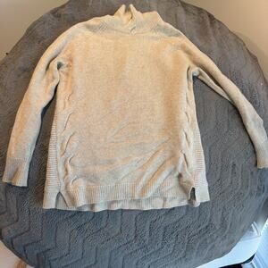 Garnet Hill Women's 100% Cashmere Turtleneck Sweater Cable Knit Beige Tan Size M